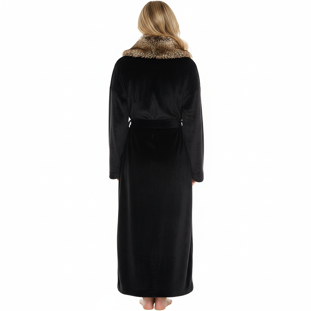 Soft Fleece Shawl Collar Design Long Fluffy Bathrobe
