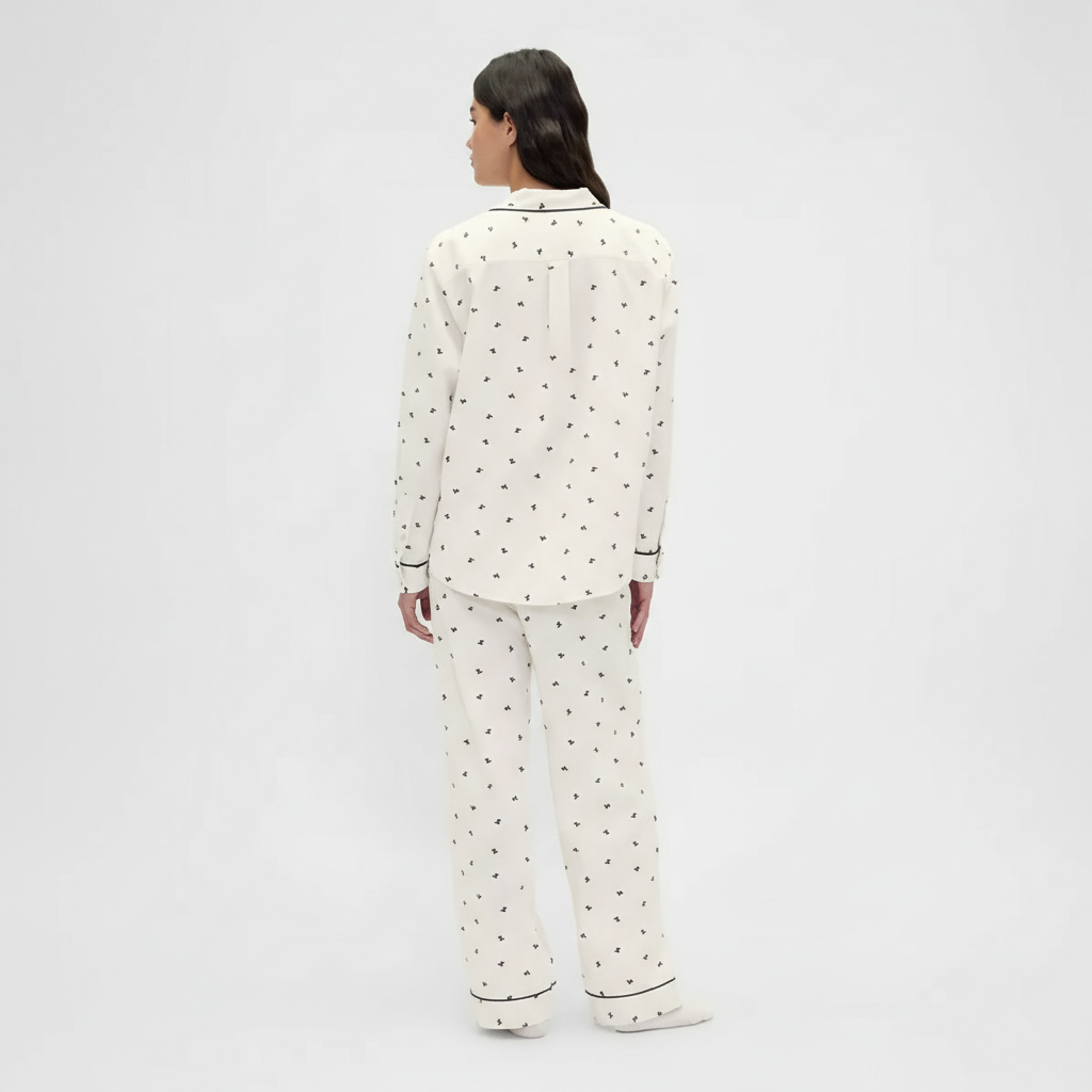 Flannel Pajama Set With Button Front Top and Drawstring Pants