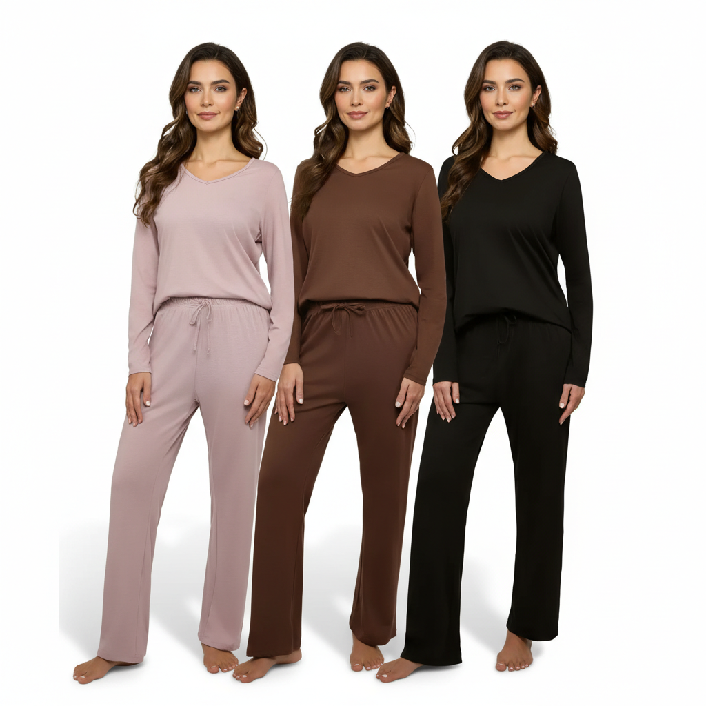 Pack Of 3 Long Sleeve Pajama Set With Pants For Women
