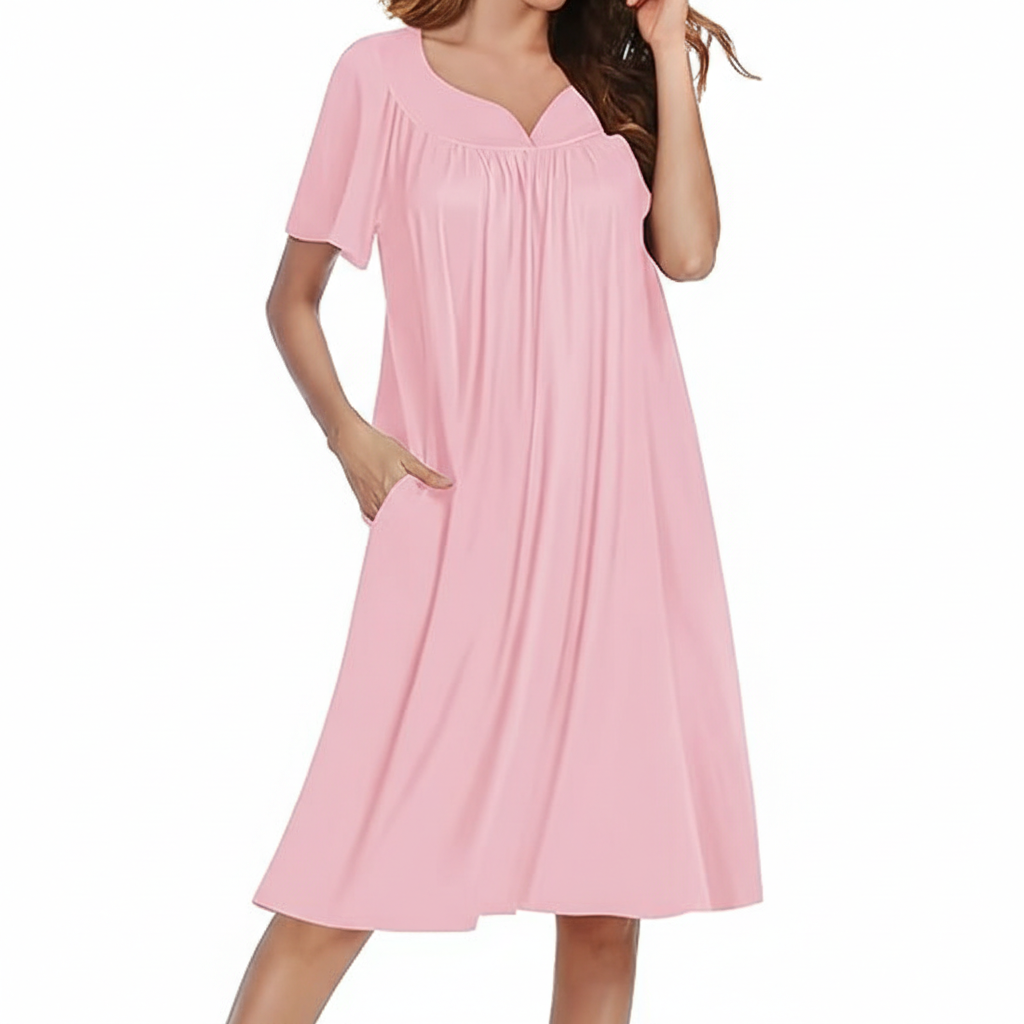 Pleated Nightgowns Short Sleeve House Dress
