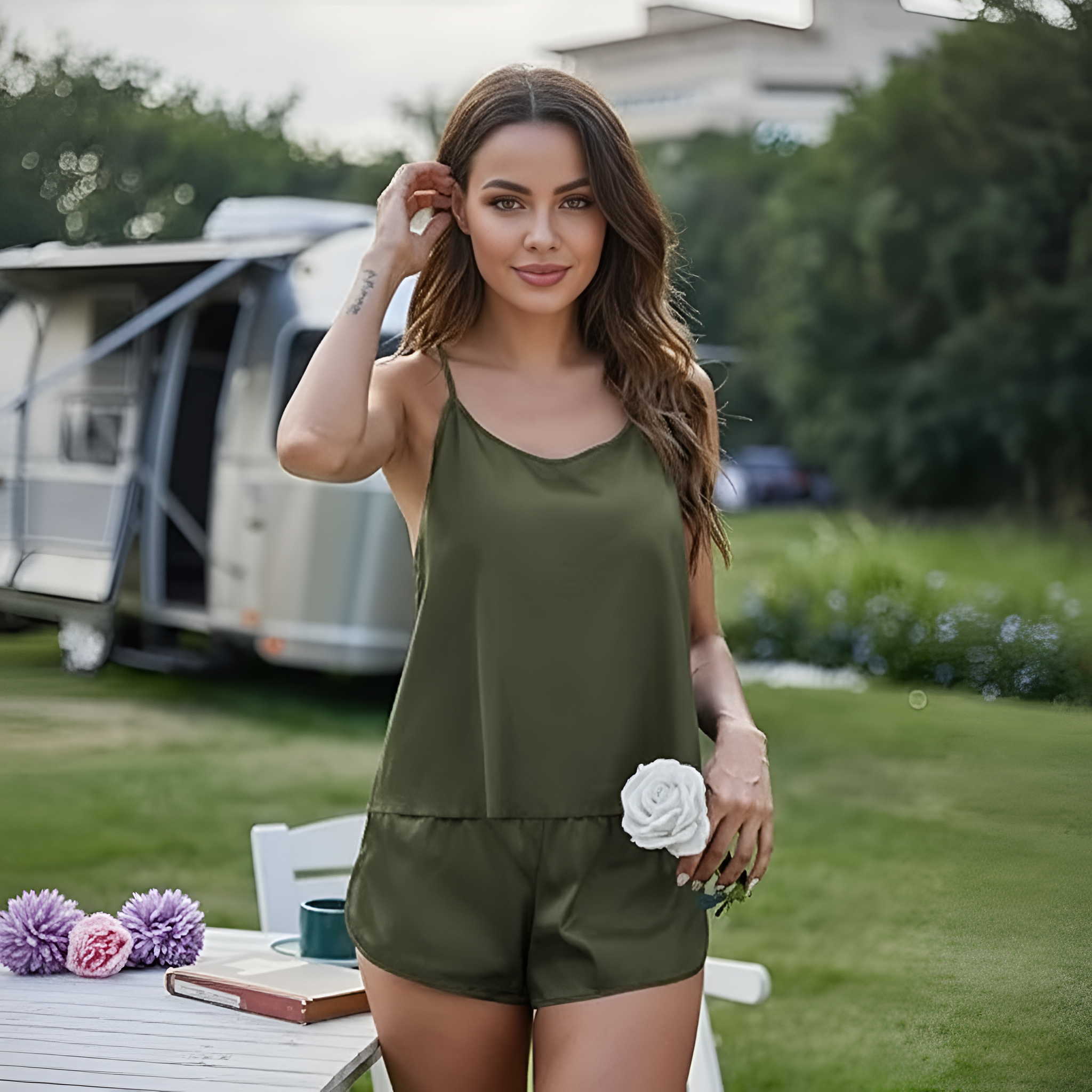 2 Piece Cami Top And Shorts Matching Pajama Set For Women