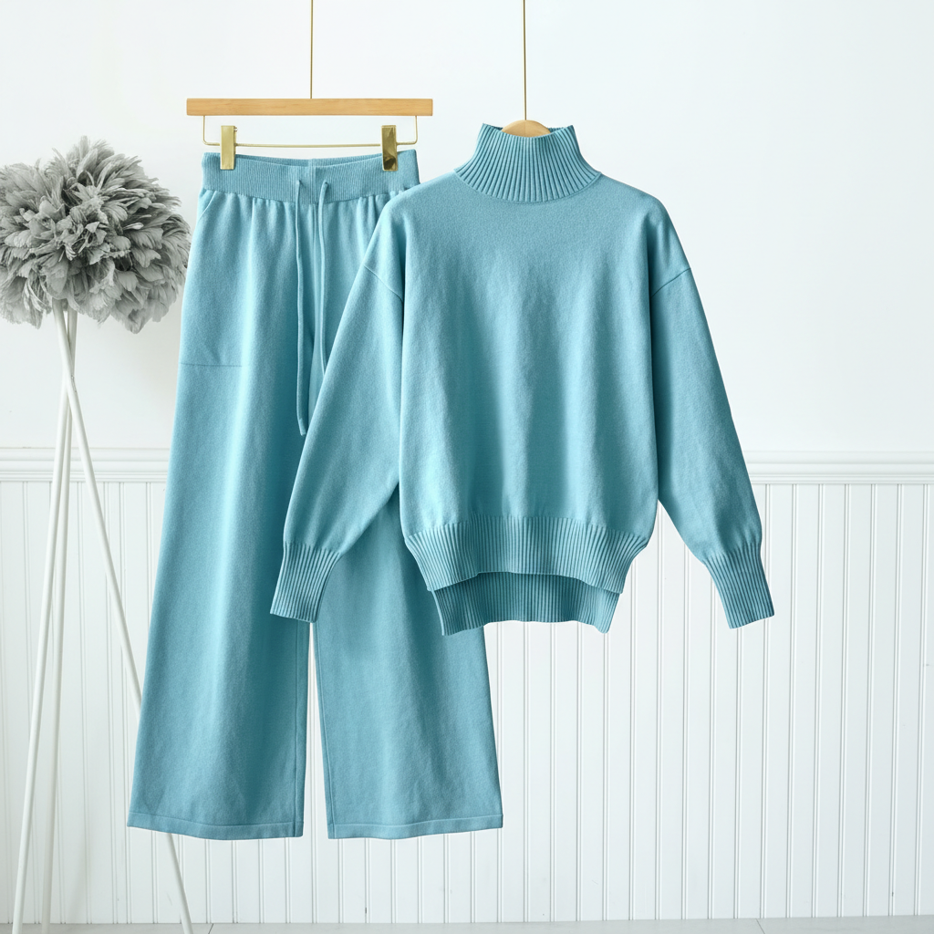 Autumn Winter Ribbed Sweater Pants Set