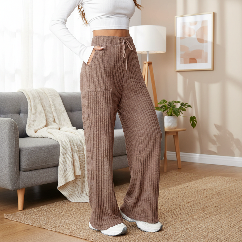 Ribbed Knit Lounge Pants With Pockets