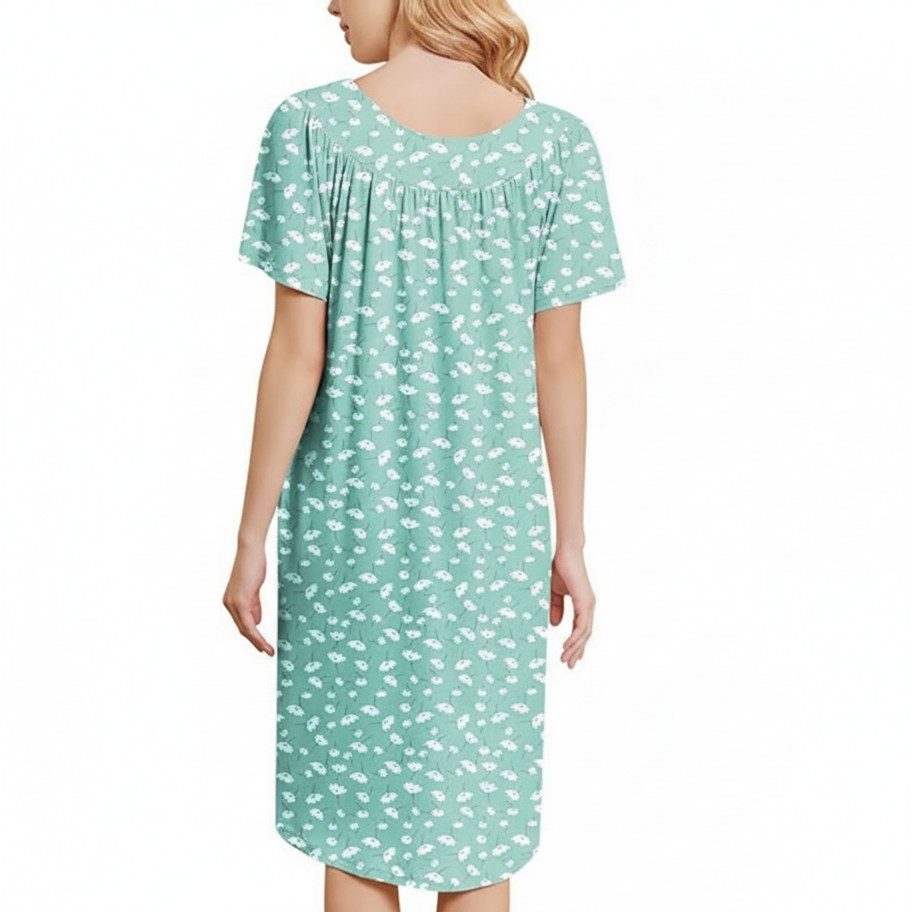 Pleated Nightgowns Short Sleeve House Dress