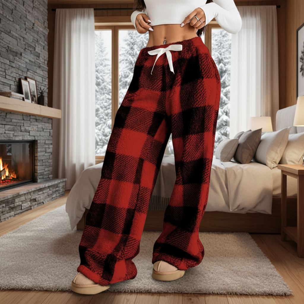 Fuzzy Plush Pajama Pants With Drawstring