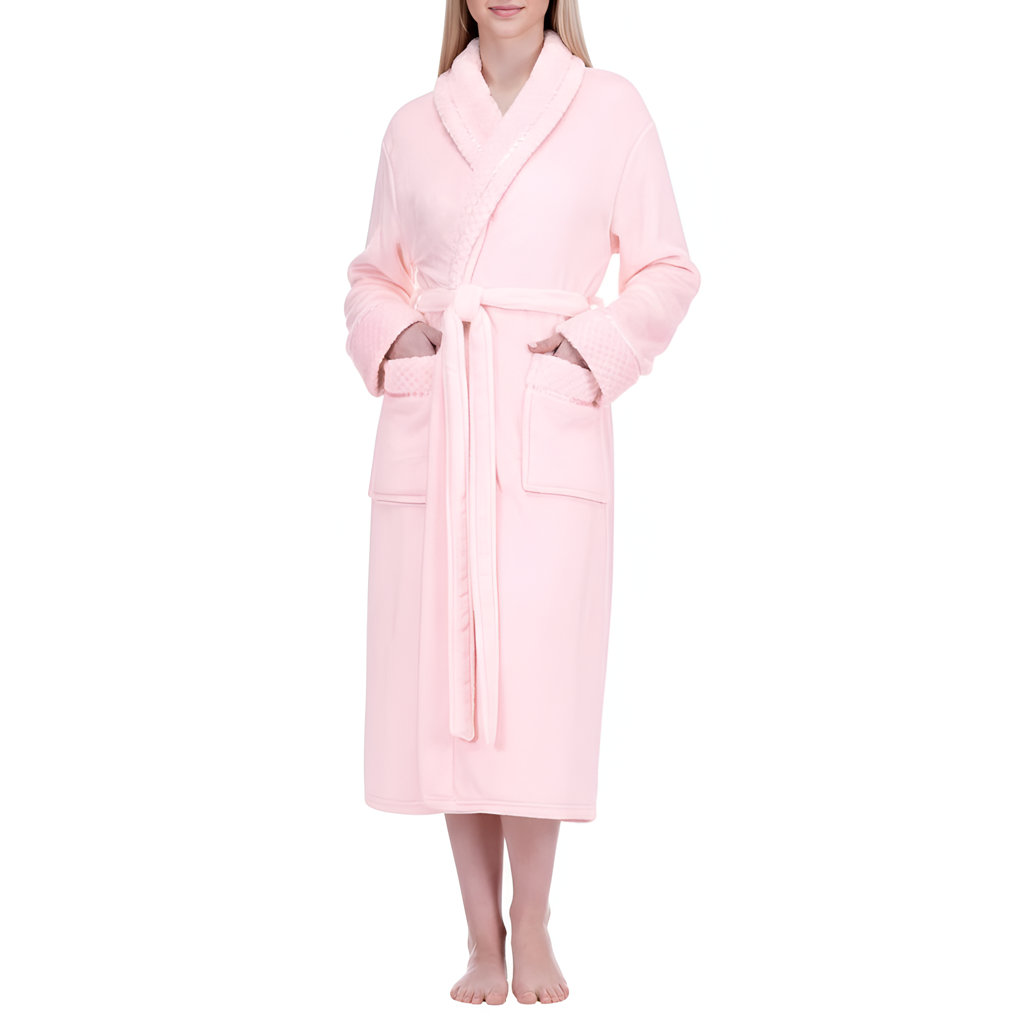 Soft Fleece Long Spa Bathrobe With Pockets