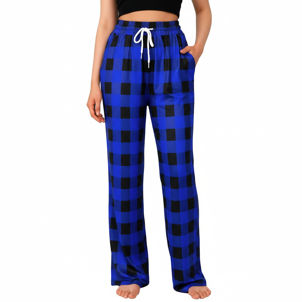 Plaid Pajama Pants For Lounge With Pockets For Women