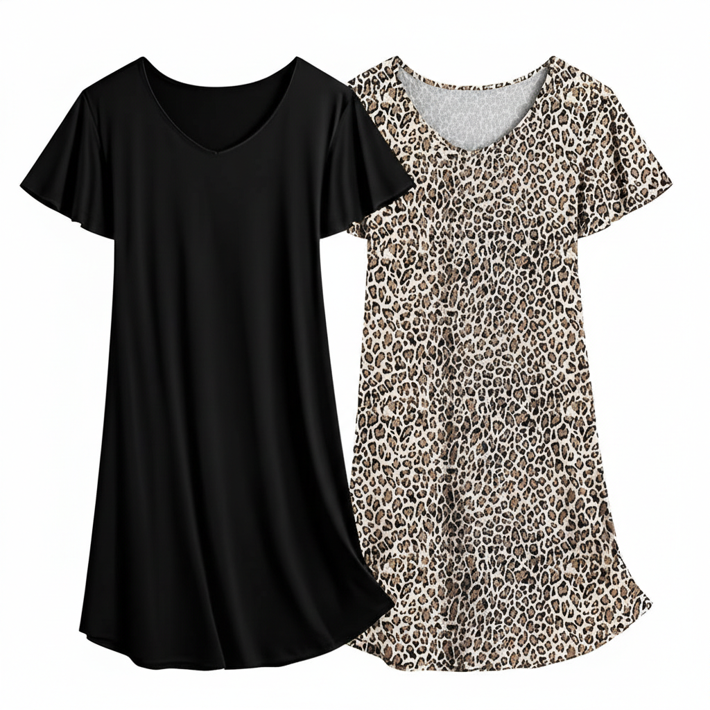 Pack Of 2 Nightgown Set With Short Sleeves For Women