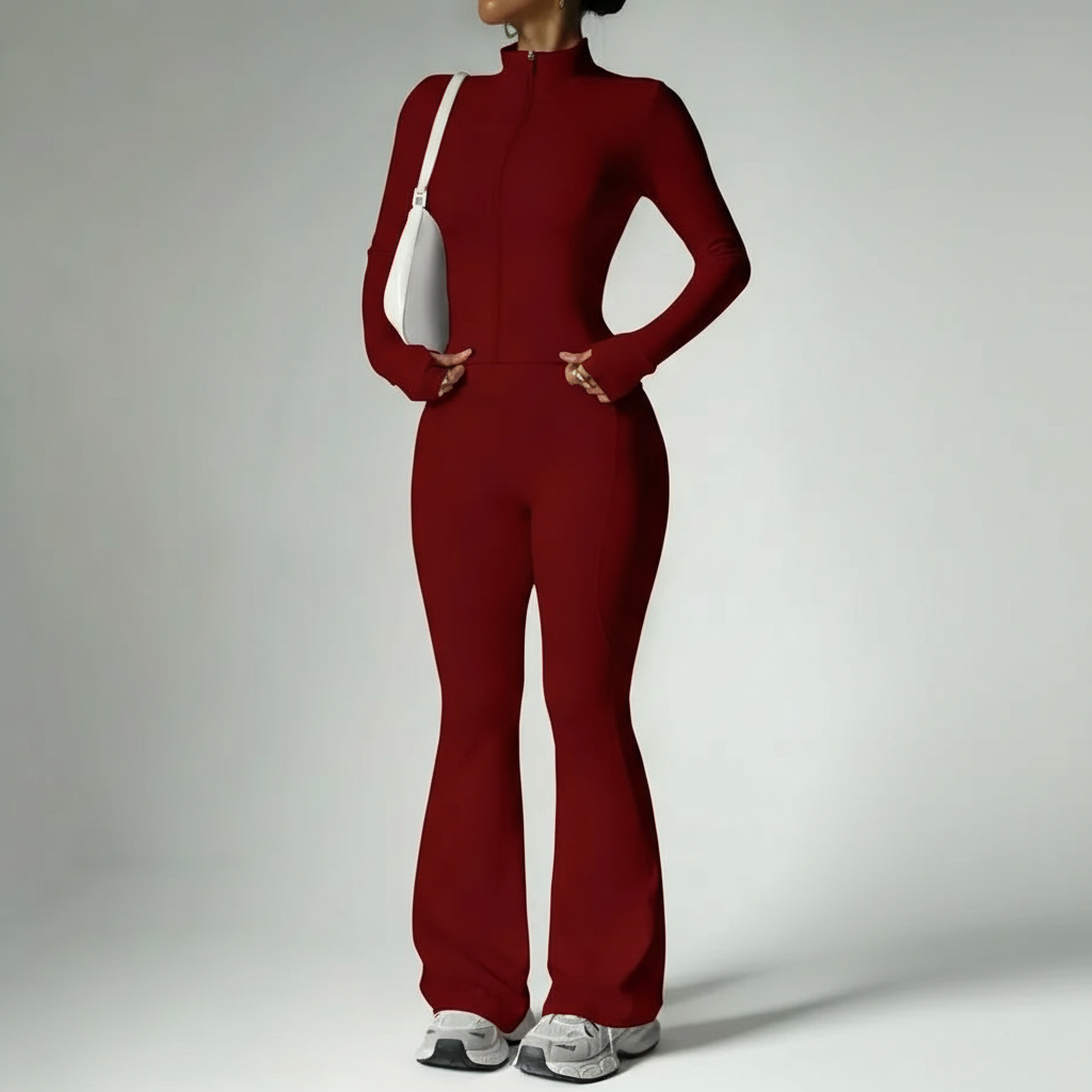 Two Piece Stand Collar Zipper Loungewear Set For Women