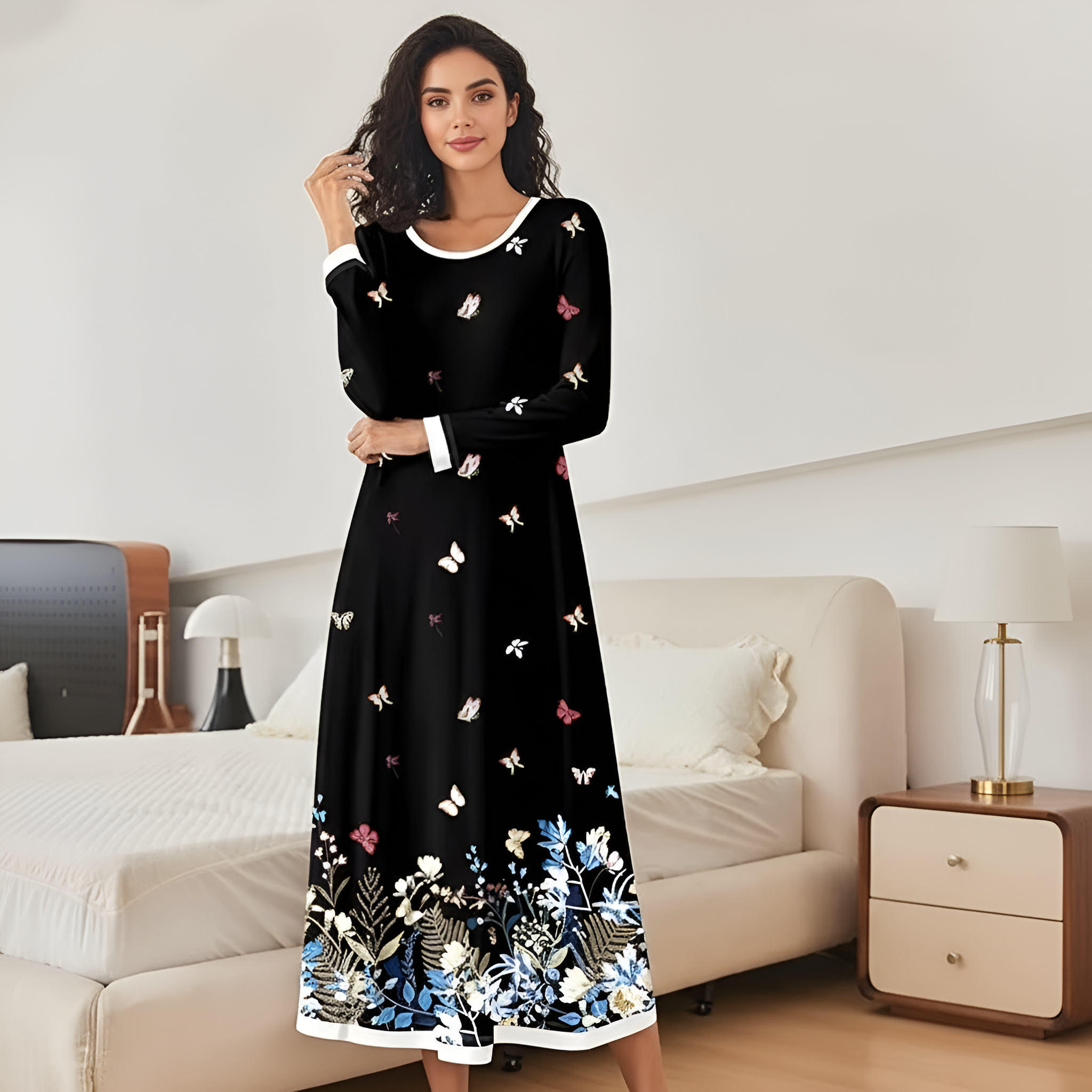 Full Length Nightgown With Long Sleeve Sleepwear For Women