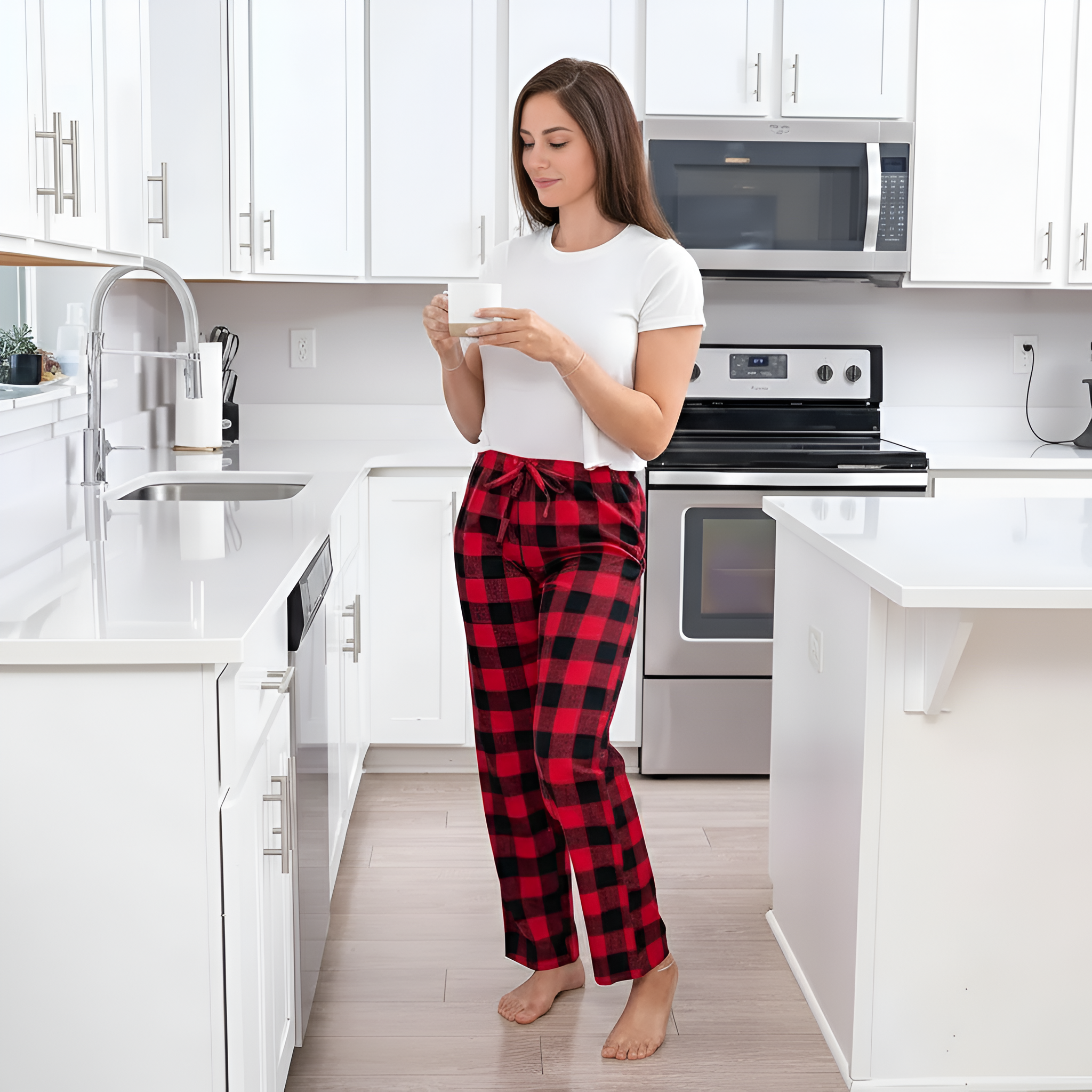 Flannel Plaid Pajama Pants With Drawstring For Women