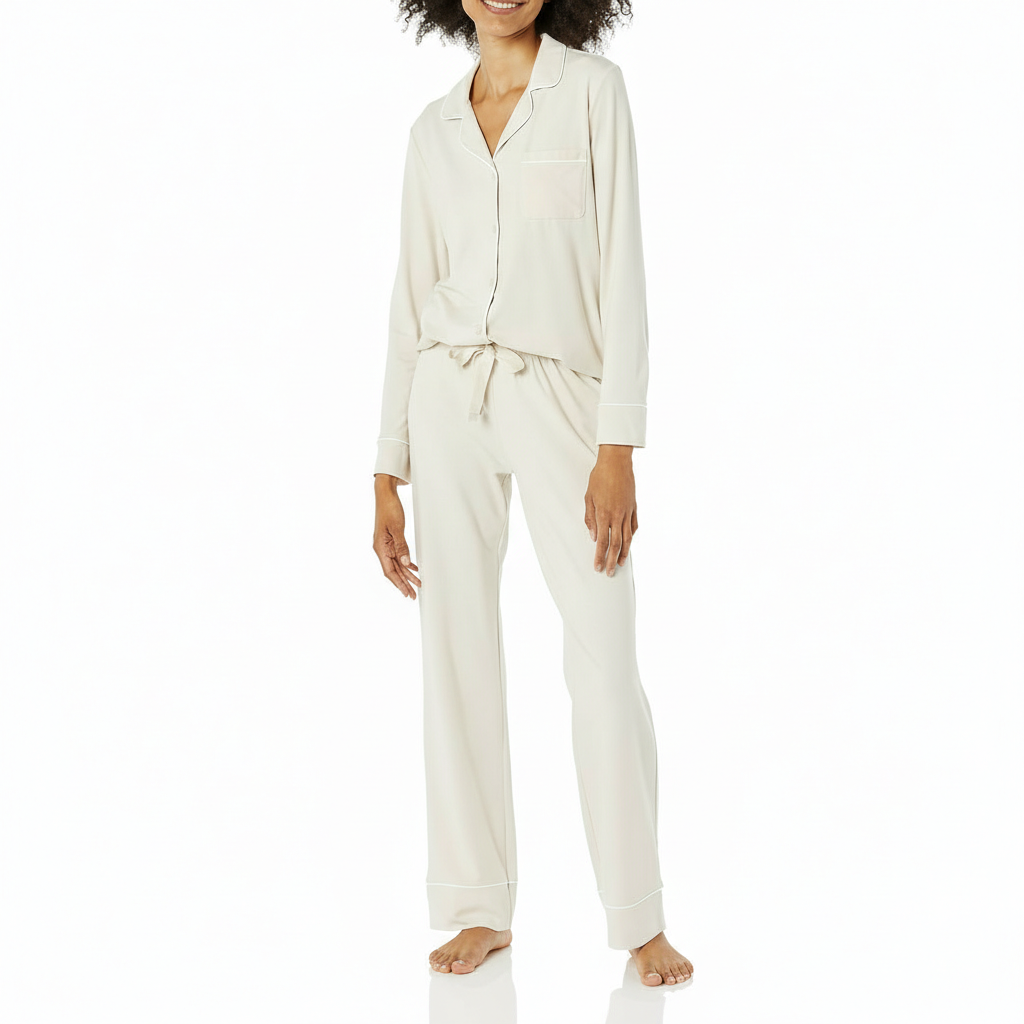 Long Sleeve Button Front Loungewear Pajama Set For Women
