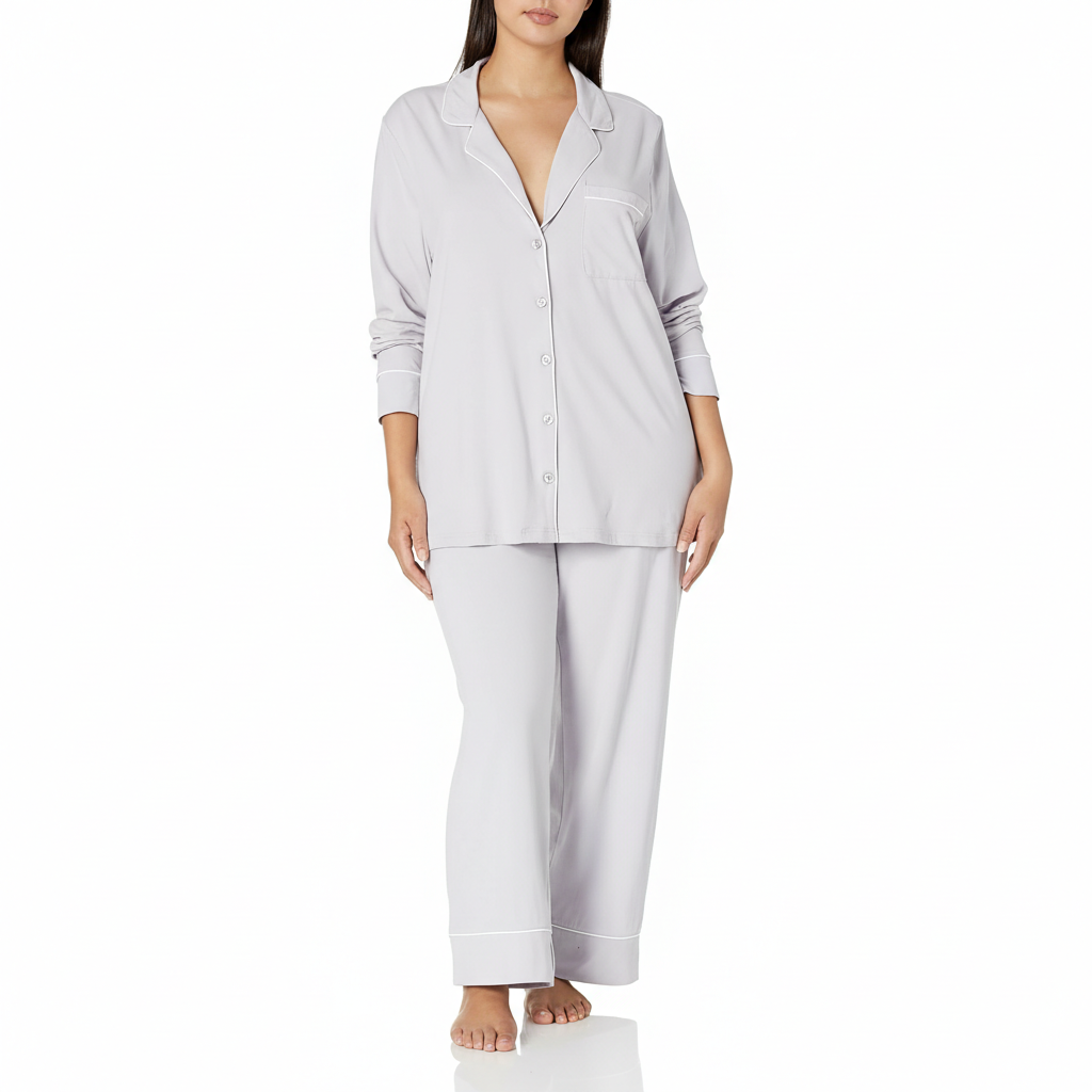 Long Sleeve Button Front Loungewear Pajama Set For Women