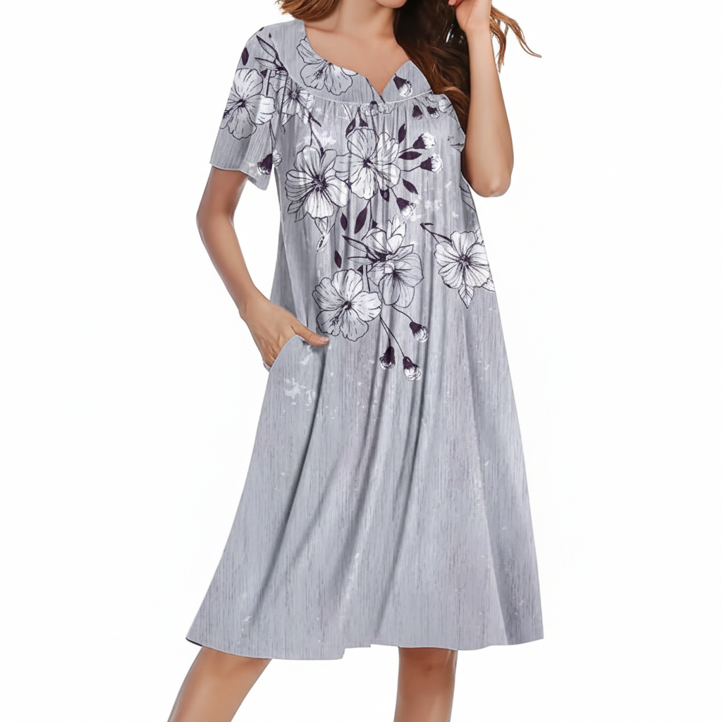 Pleated Nightgowns Short Sleeve House Dress