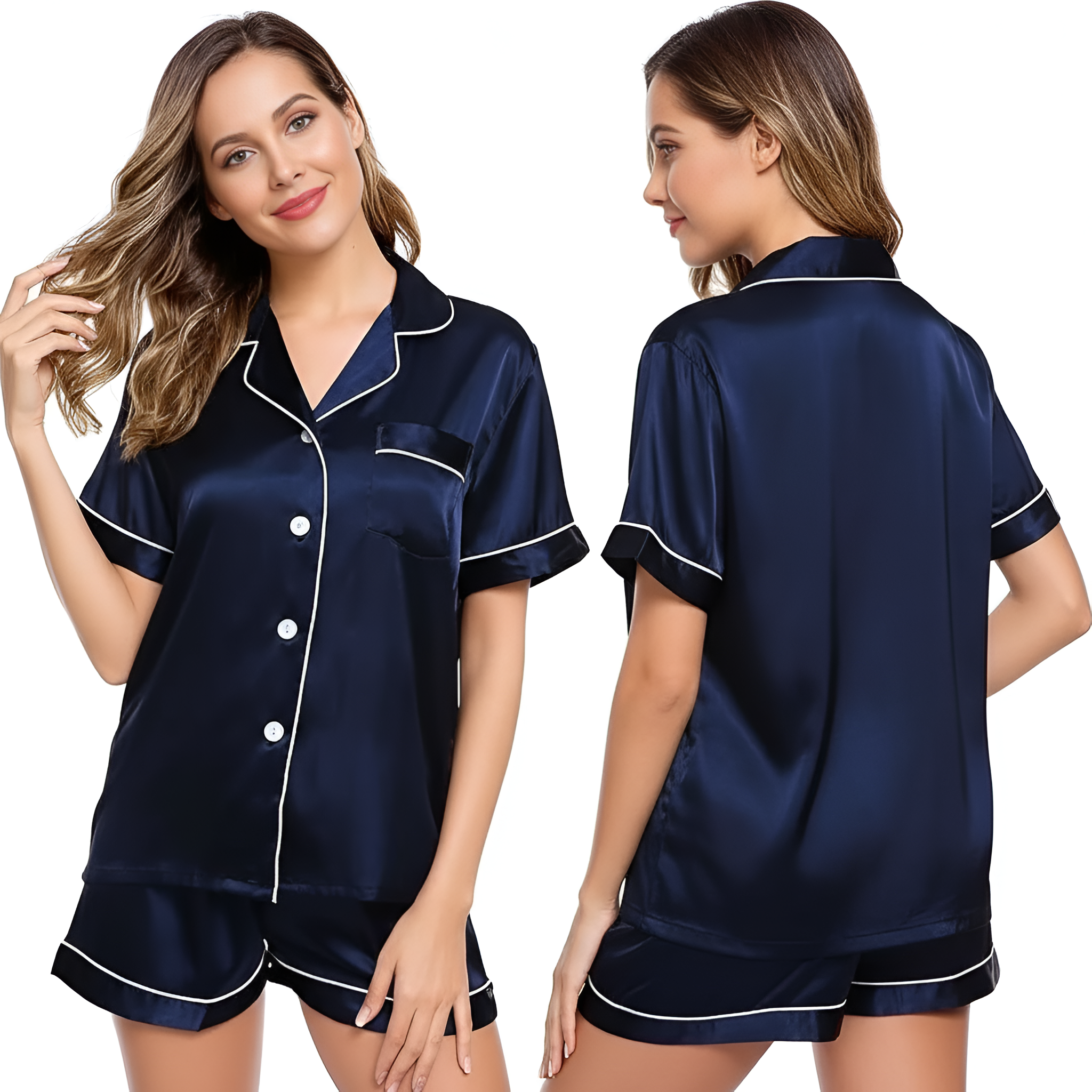 2 Piece Short Sleeve Button Down Top And Shorts Pajama Set