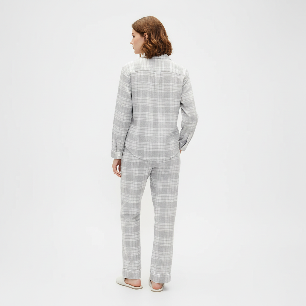 Flannel Pajama Set With Button Front Top and Drawstring Pants