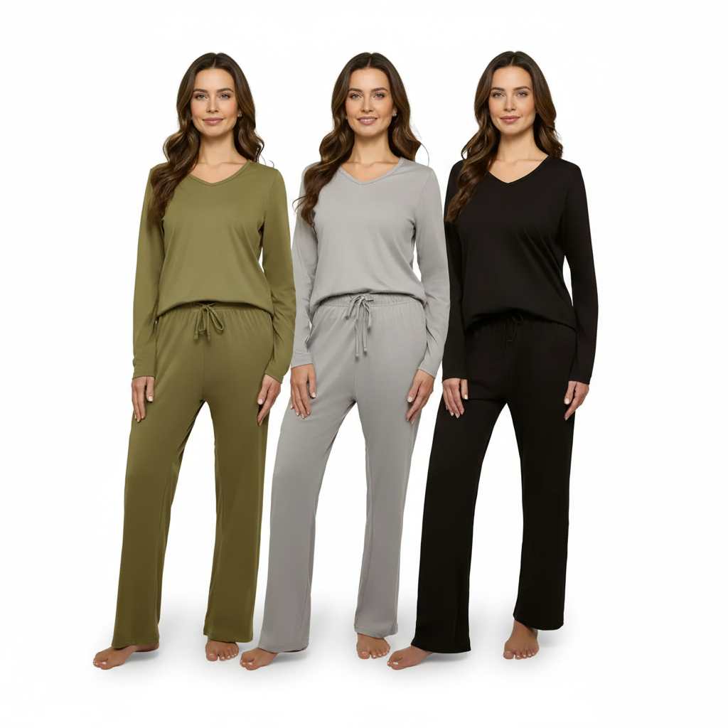 Pack Of 3 Long Sleeve Pajama Set With Pants For Women