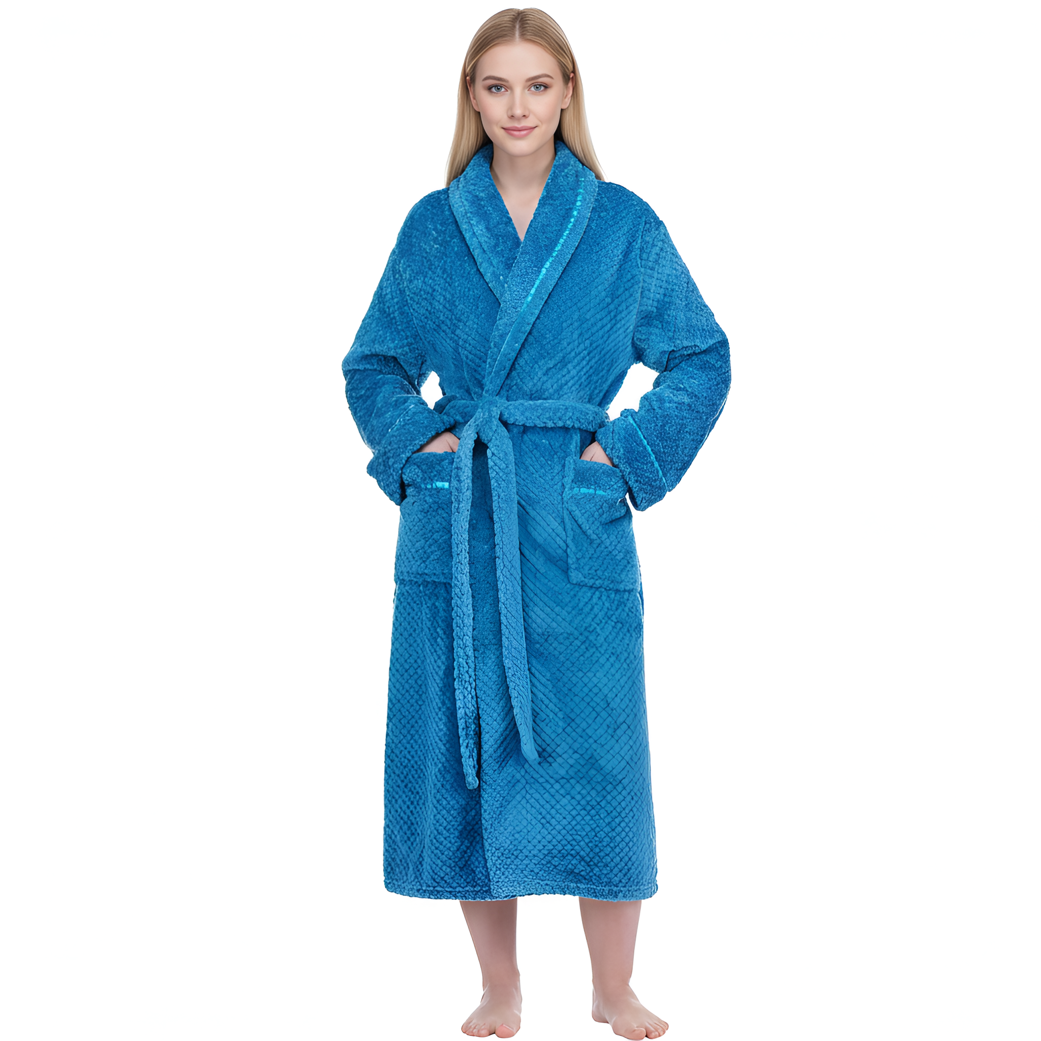 Plush Textured Design Fleece Long Bathrobe For Women