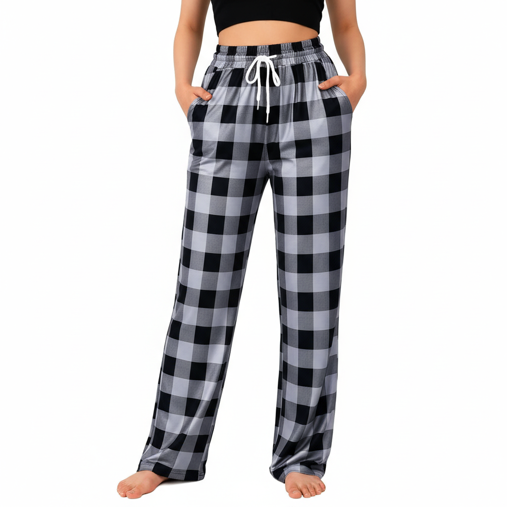 Plaid Pajama Pants For Lounge With Pockets For Women