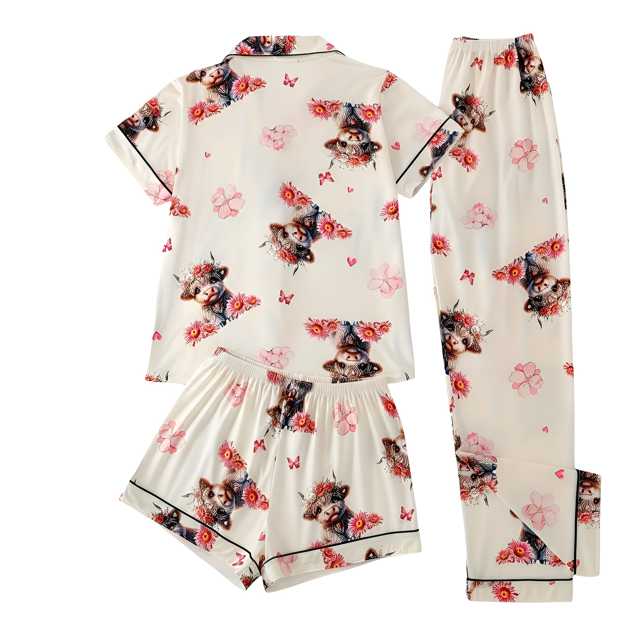 Cartoon Cow Three Piece Pajama Set