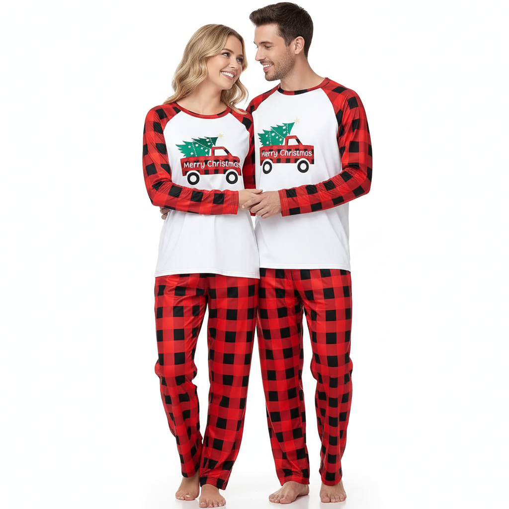 Matching Family Christmas Pajamas Sets With Bear Print For Winter Holidays
