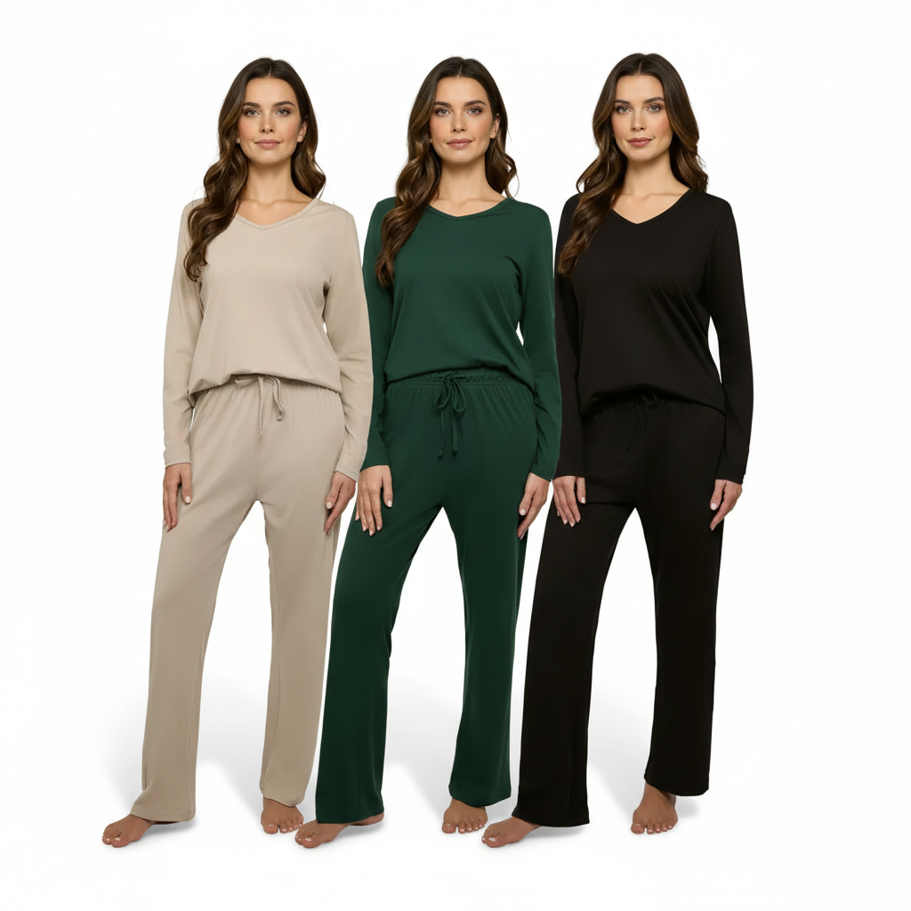 Pack Of 3 Long Sleeve Pajama Set With Pants For Women