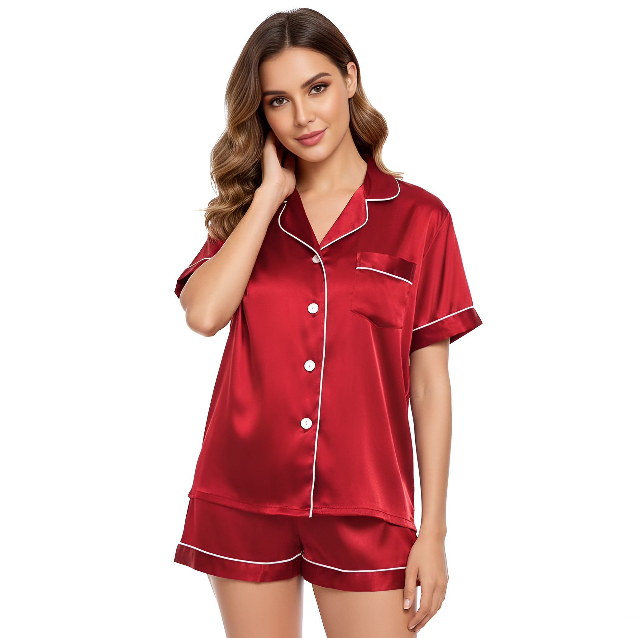 2 Piece Short Sleeve Button Down Top And Shorts Pajama Set