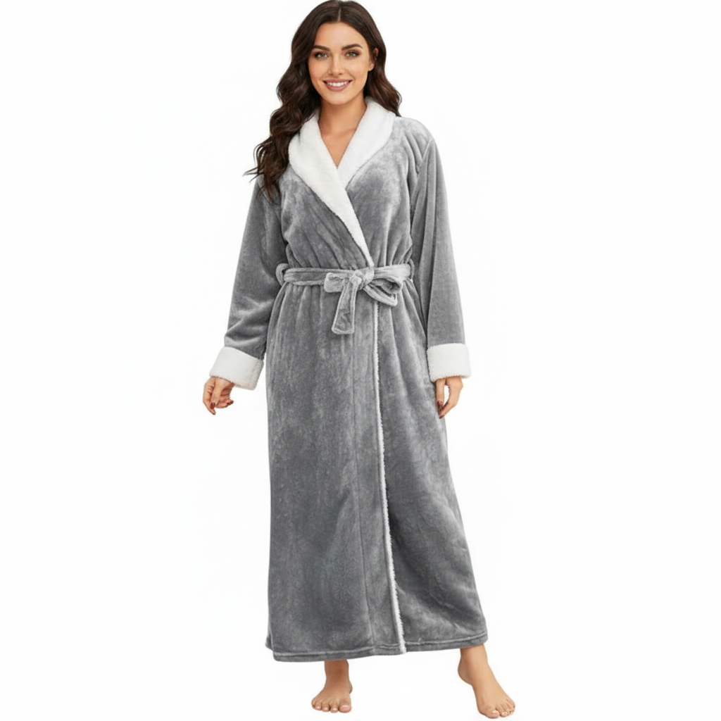 Long Soft Fleece Housecoat Bathrobe For Women