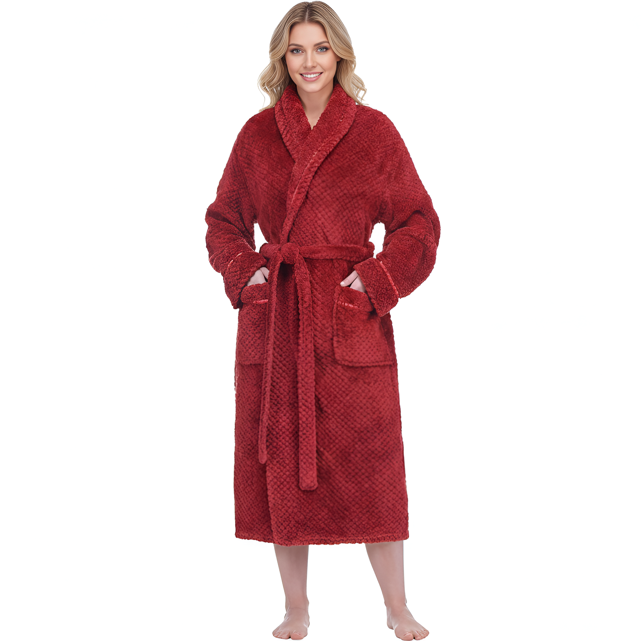 Plush Textured Design Fleece Long Bathrobe For Women