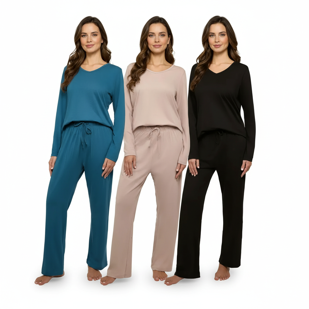 Pack Of 3 Long Sleeve Pajama Set With Pants For Women