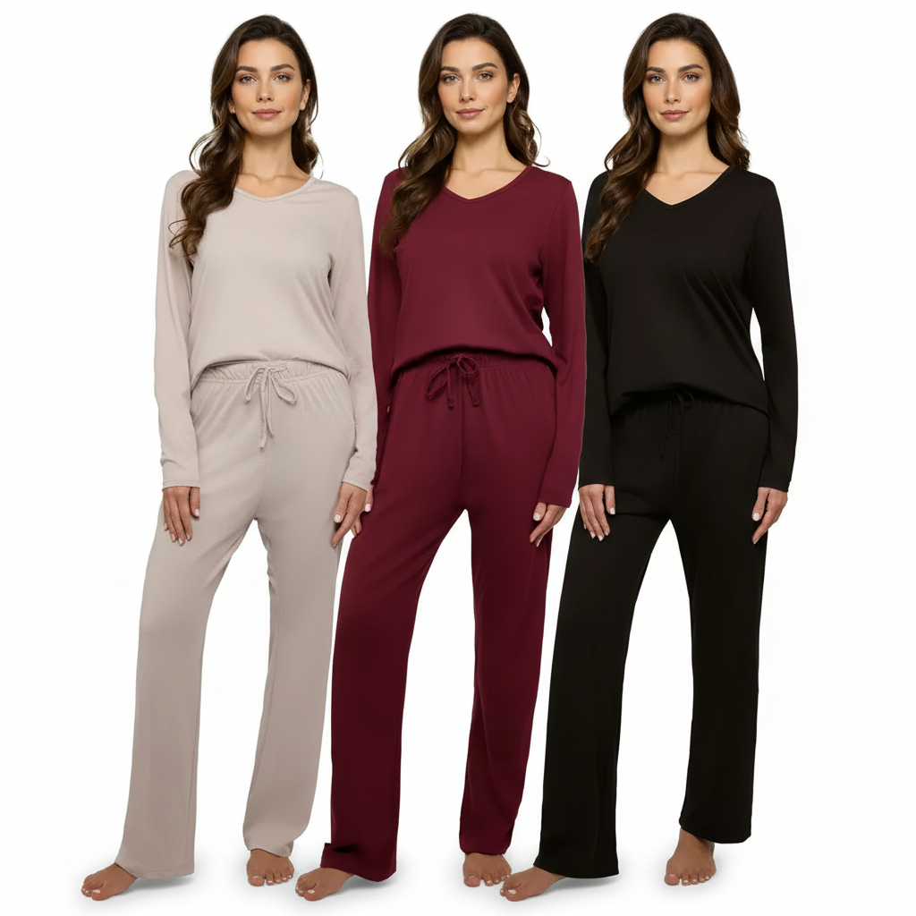 Pack Of 3 Long Sleeve Pajama Set With Pants For Women