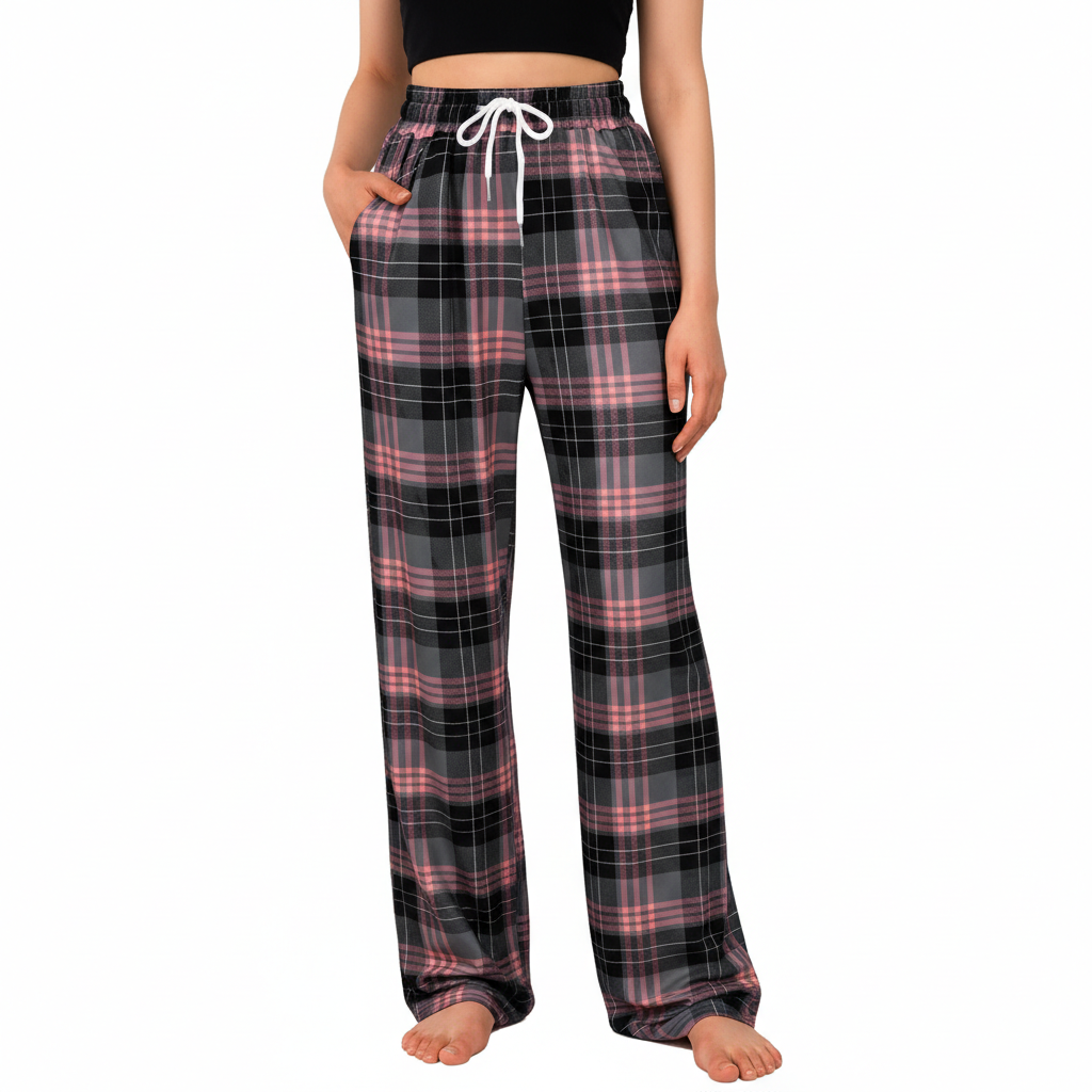 Plaid Pajama Pants For Lounge With Pockets For Women