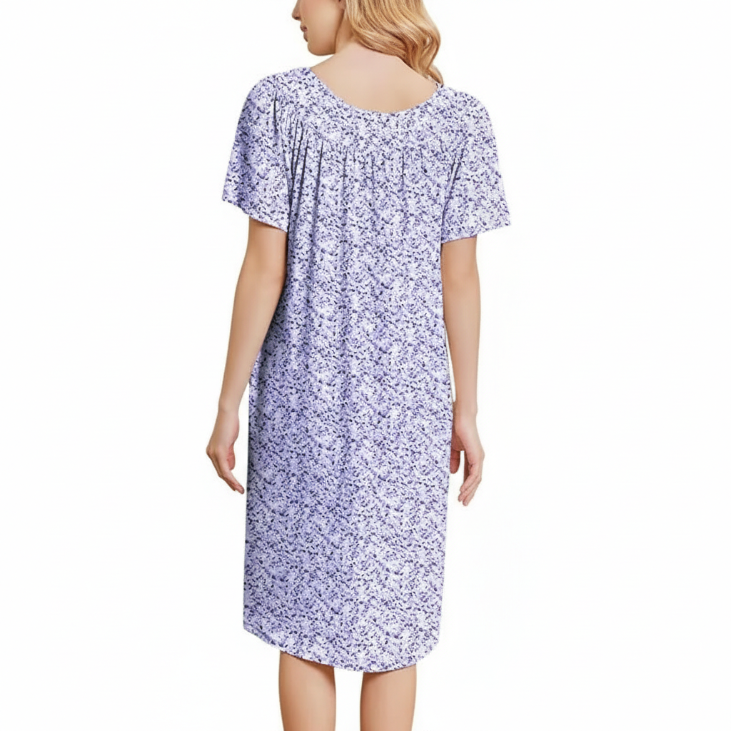 Pleated Nightgowns Short Sleeve House Dress