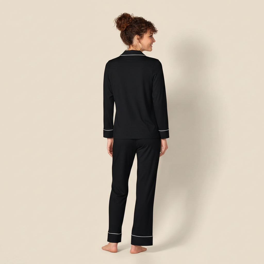 Long Sleeve Button Front Loungewear Pajama Set For Women