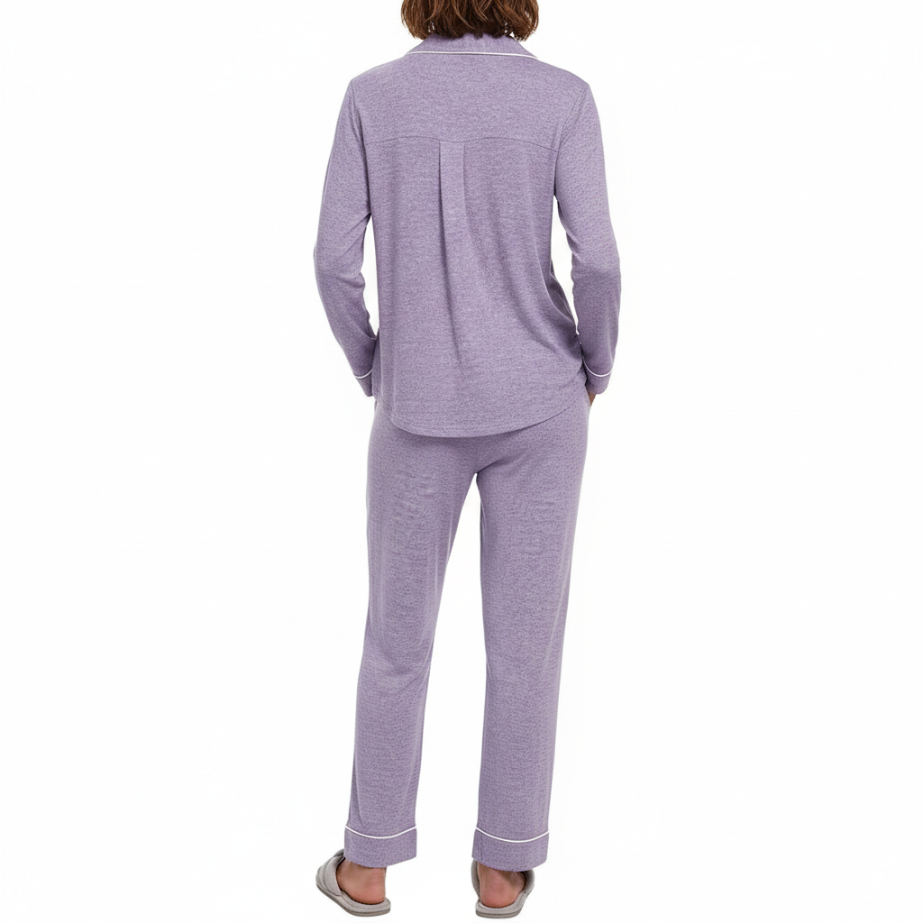 Soft Long Sleeve Pajama Set Button Front Sleepwear For Women