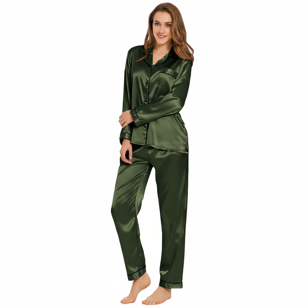 Classic Long Sleeve Pajama Set Button Down For Women