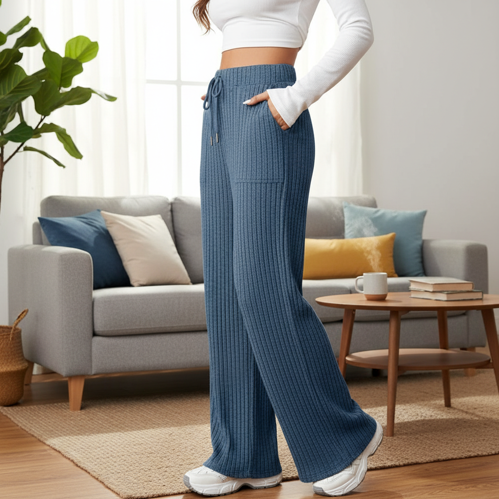 Ribbed Knit Lounge Pants With Pockets