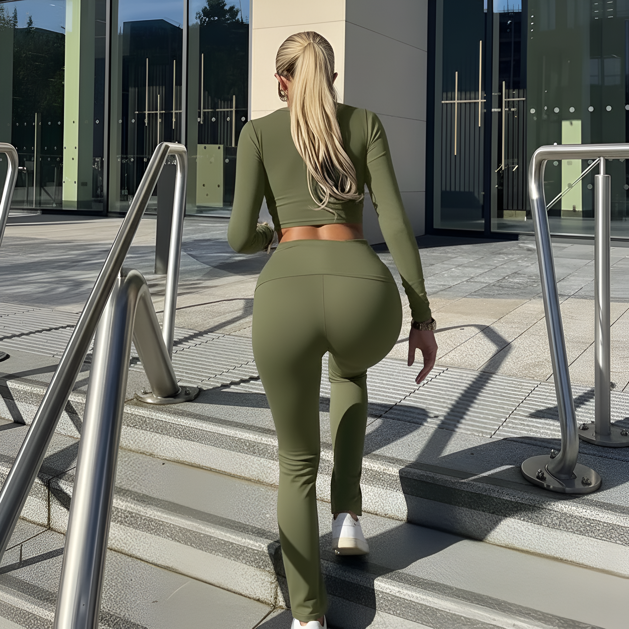 2 Piece Of Soft Lounge Wear Long Sleeve Top And Flared Pants Set For Women