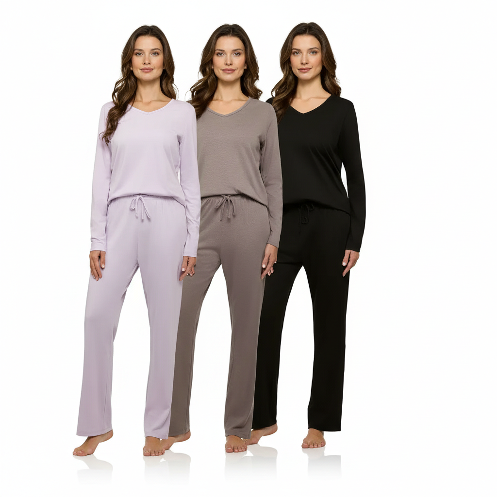 Pack Of 3 Long Sleeve Pajama Set With Pants For Women