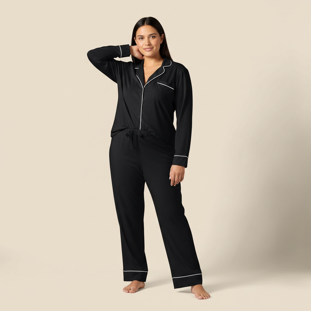 Long Sleeve Button Front Loungewear Pajama Set For Women