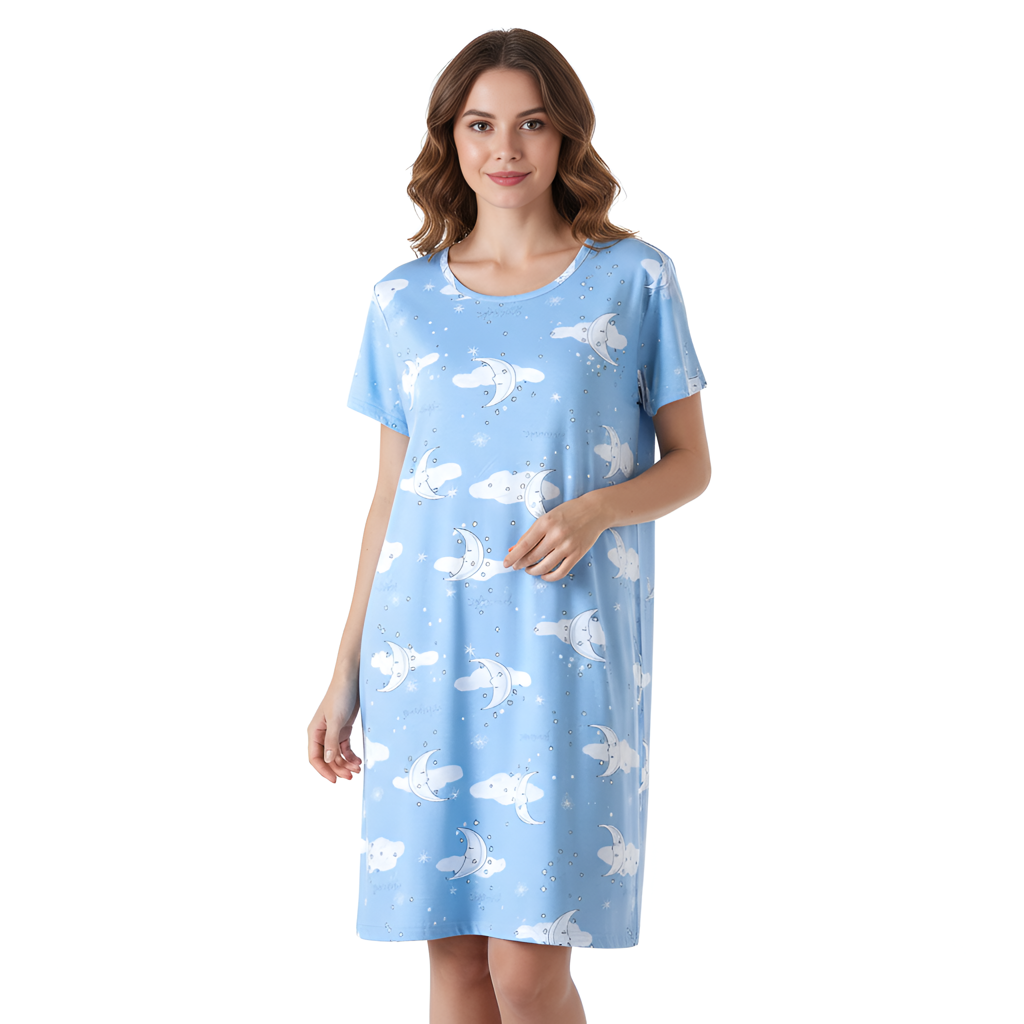 Casual Nightgown Short Sleeve Print Sleepdress 