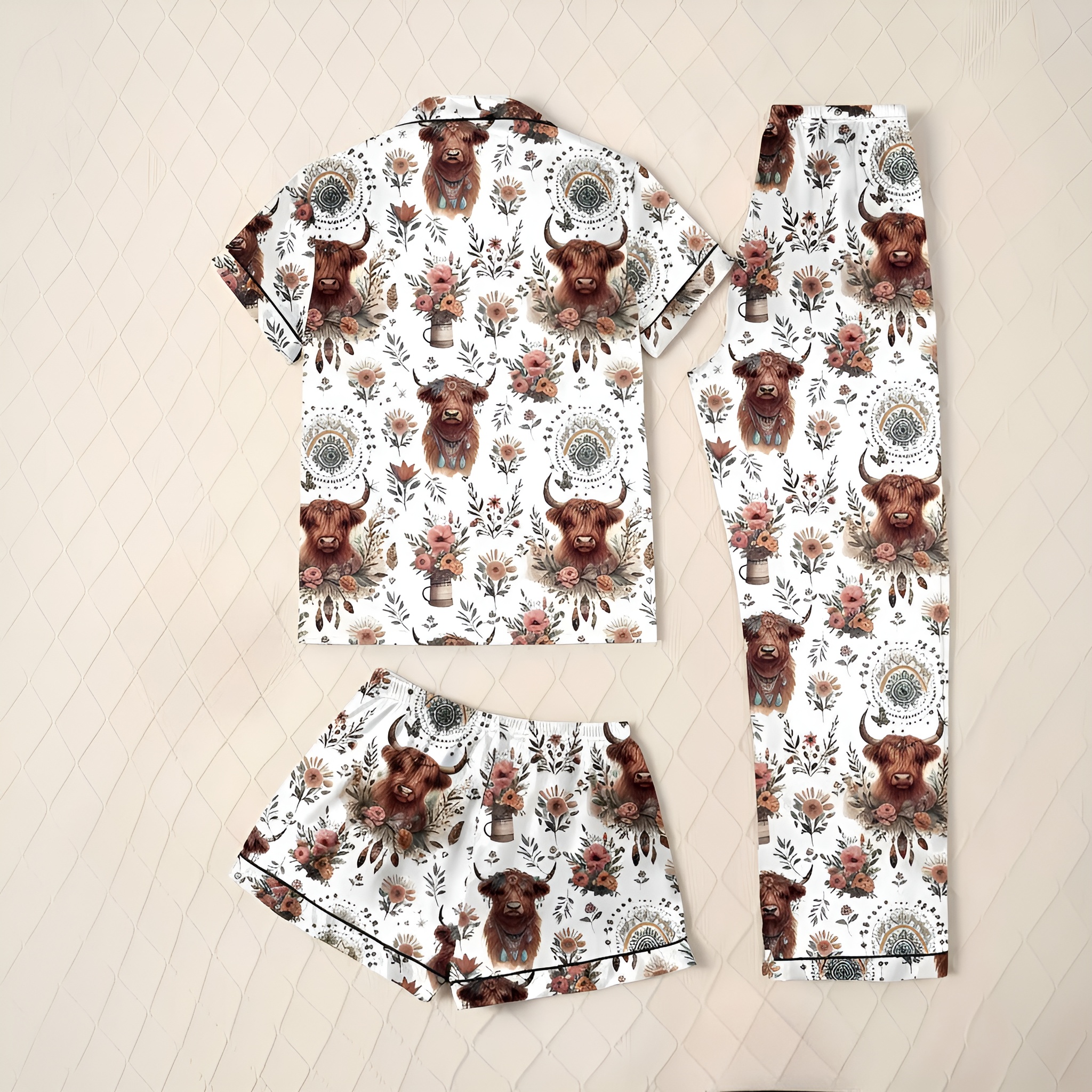 Floral Yak Three Piece Pajama Set