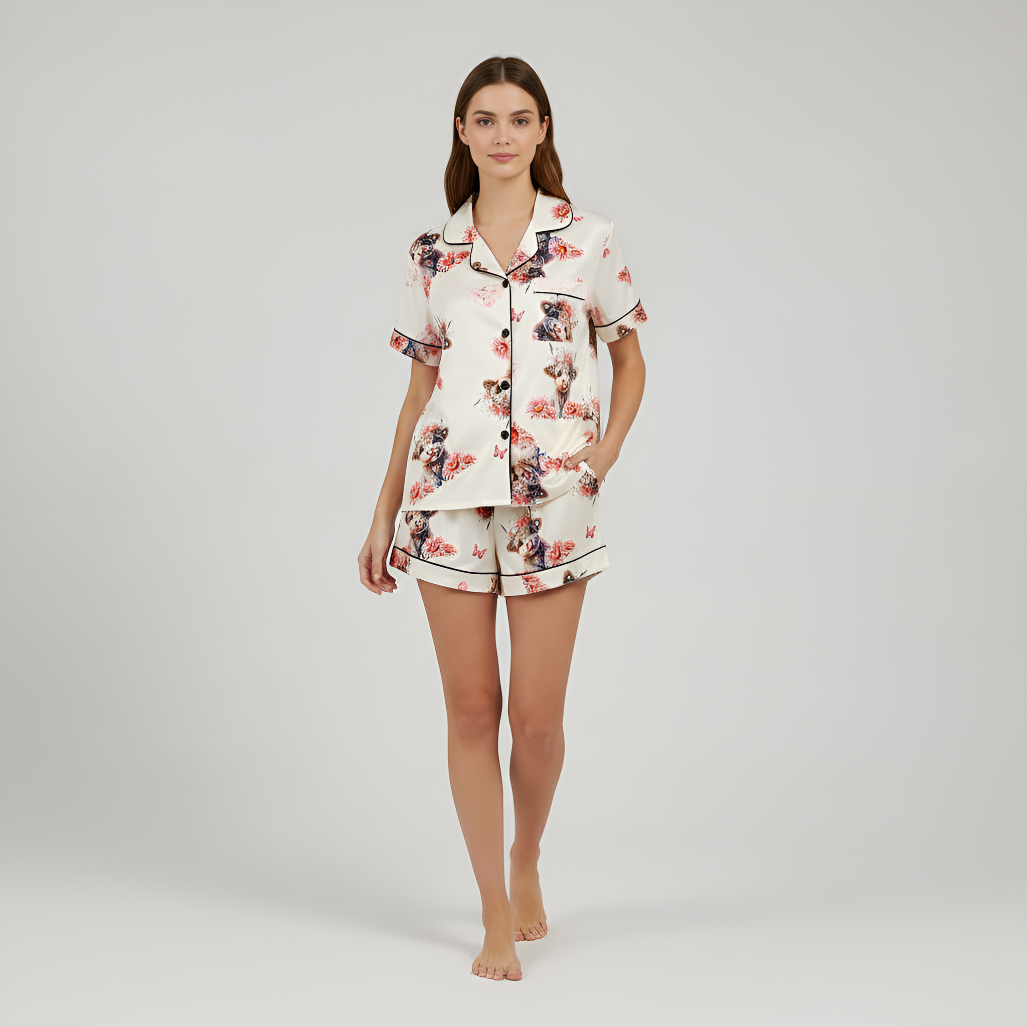 Cartoon Cow Three Piece Pajama Set