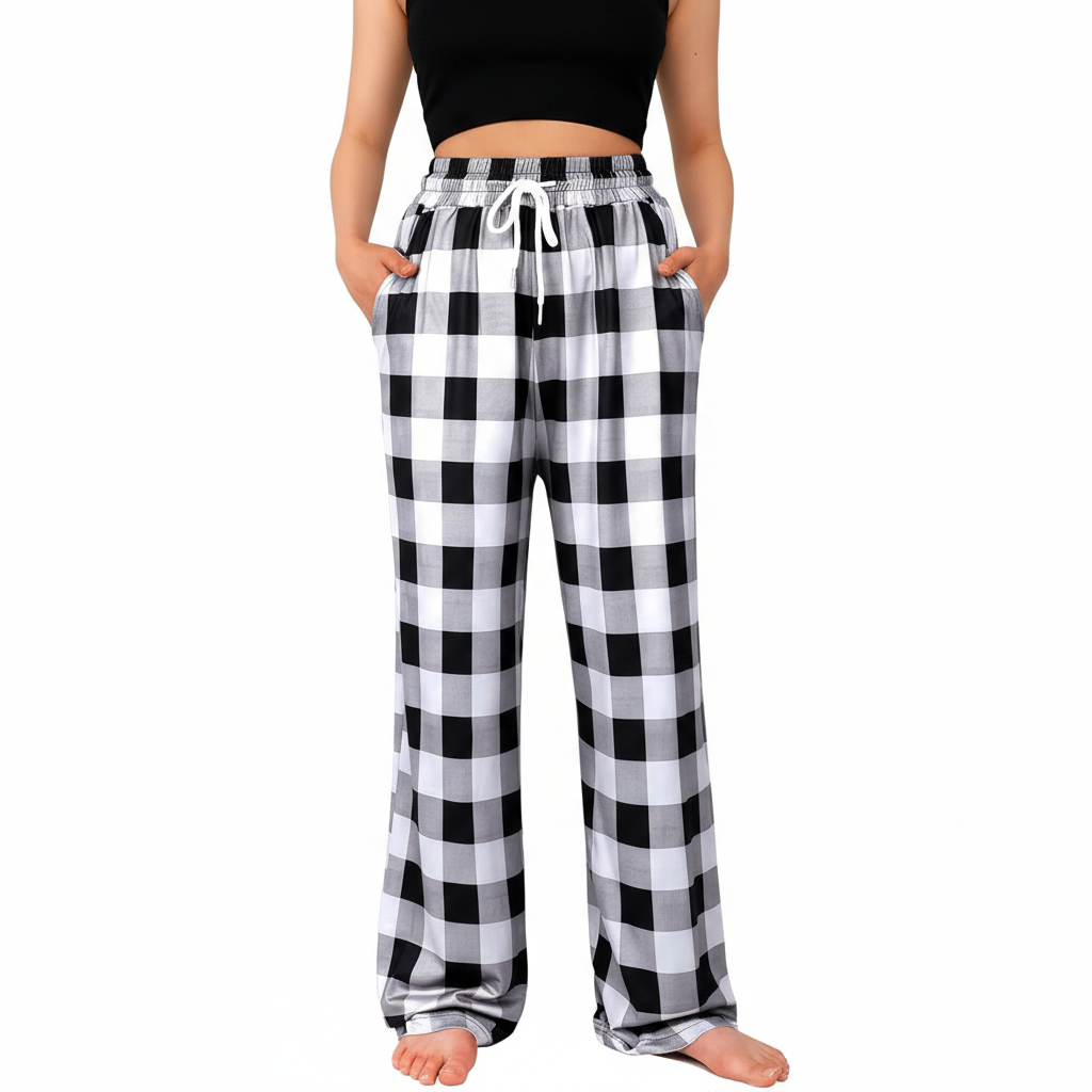 Plaid Pajama Pants For Lounge With Pockets For Women