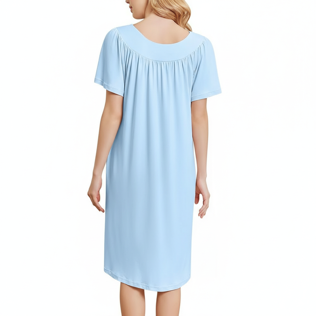 Pleated Nightgowns Short Sleeve House Dress