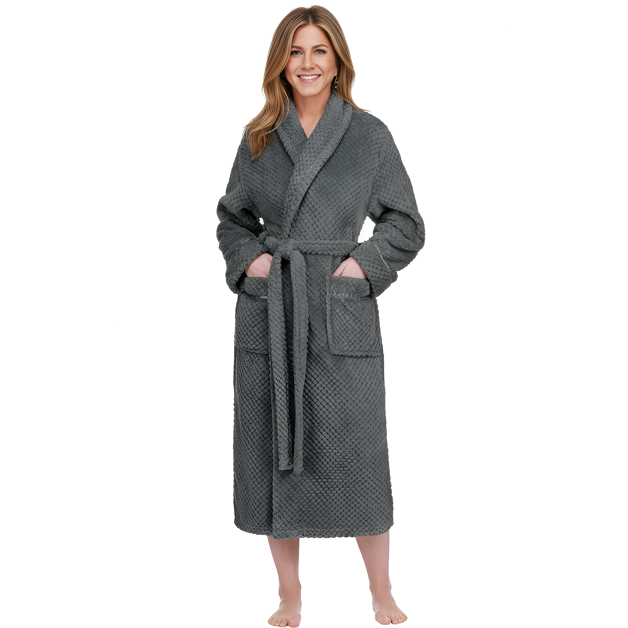 Plush Textured Design Fleece Long Bathrobe For Women