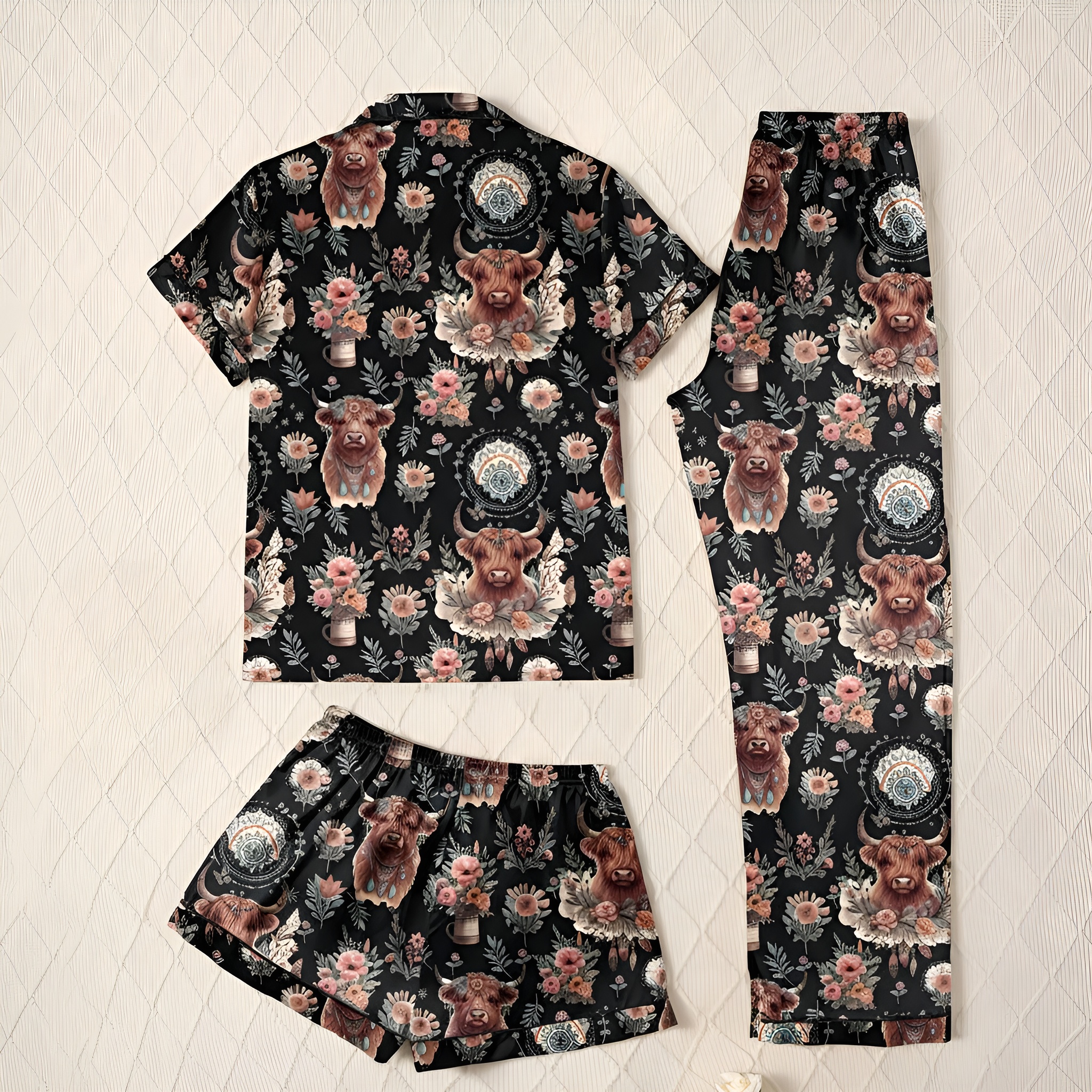 Floral Yak Three Piece Pajama Set