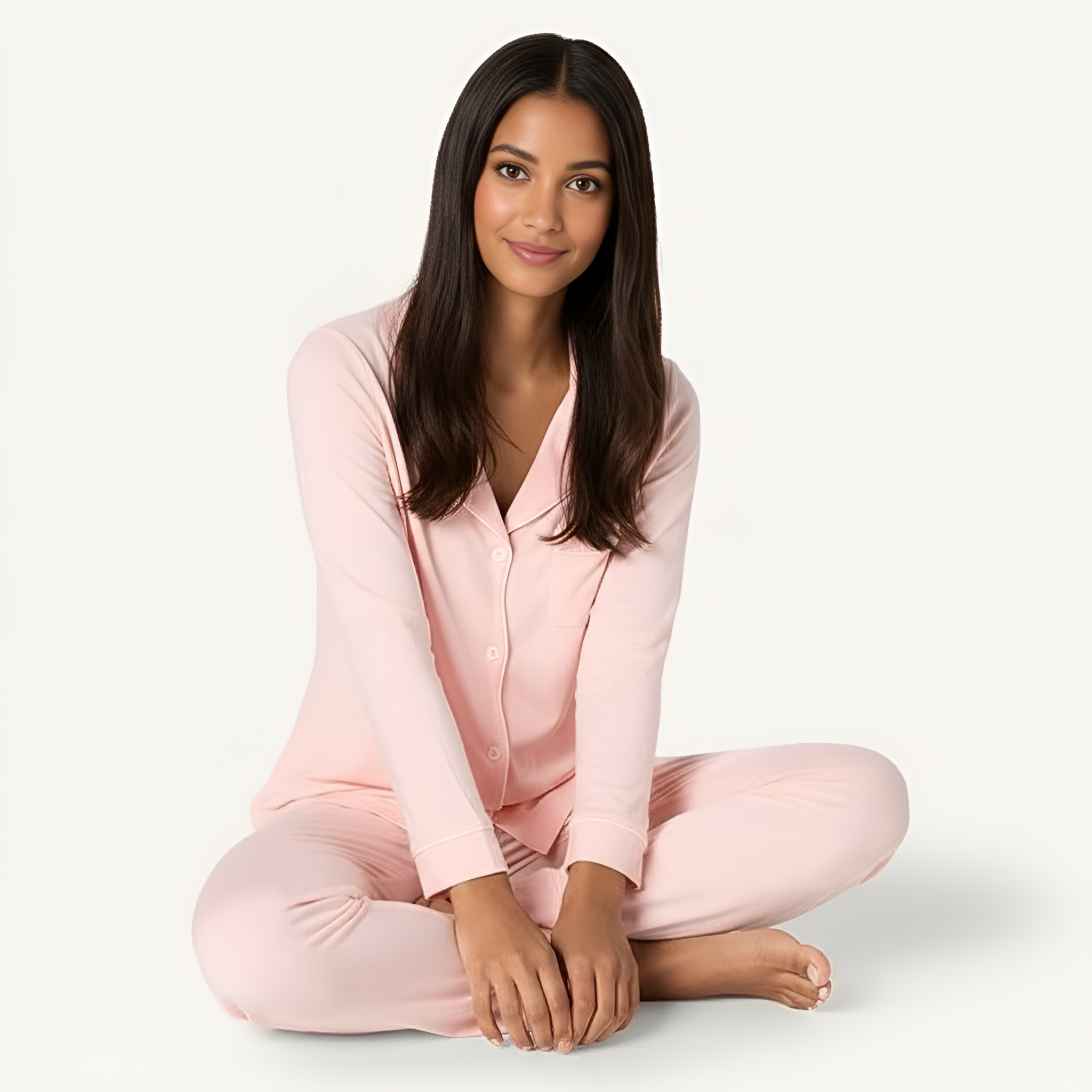 Classic Long Sleeve Button Front Pajama Set For Women