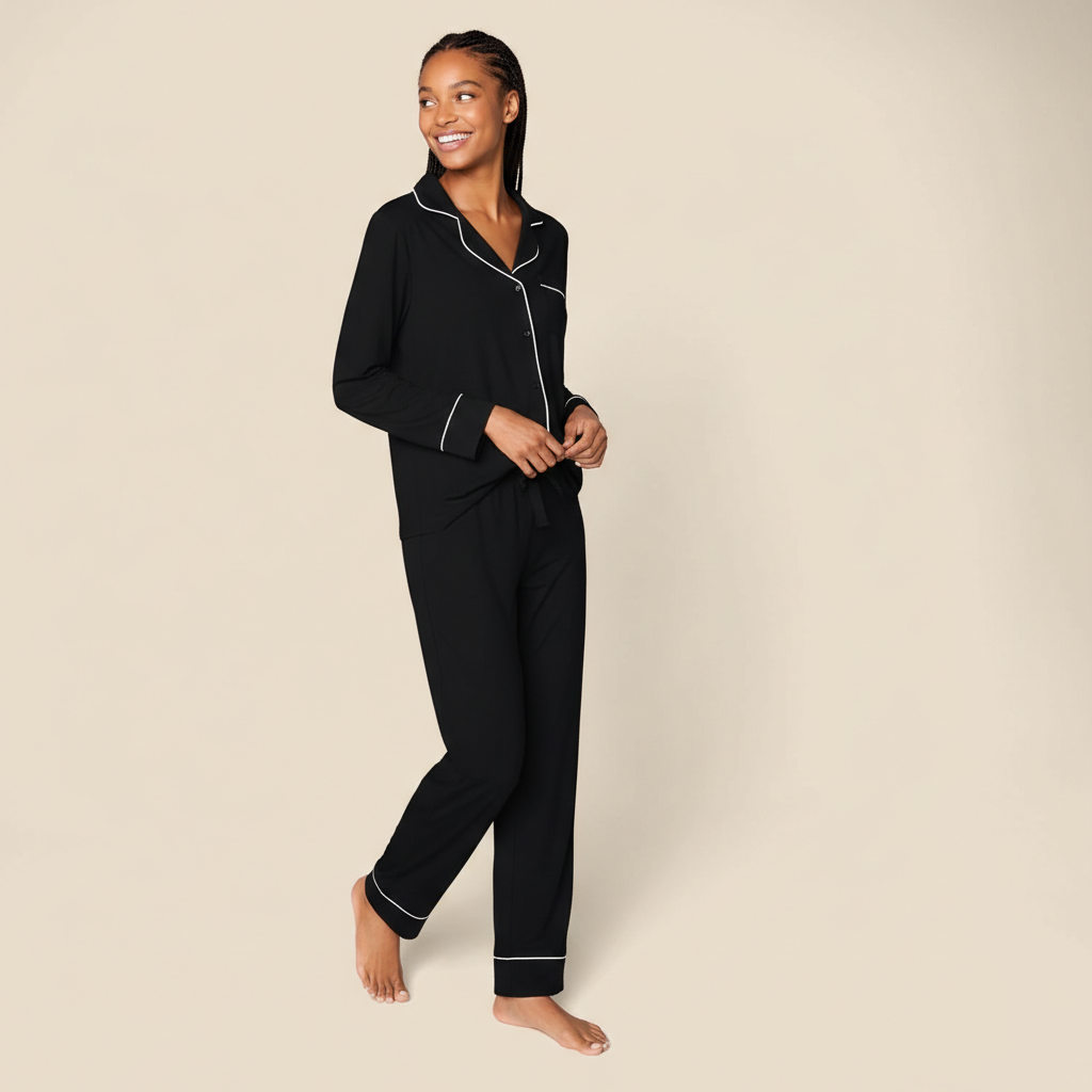 Long Sleeve Button Front Loungewear Pajama Set For Women