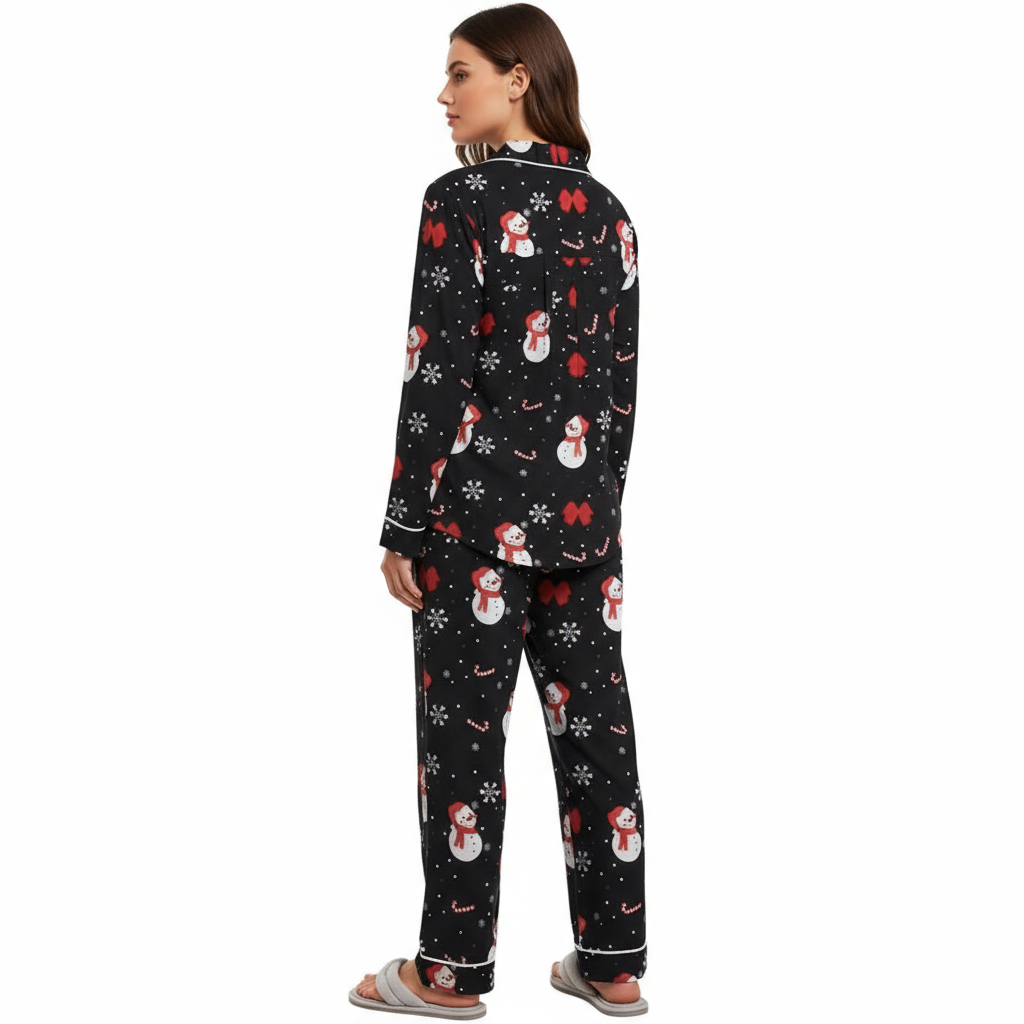 Soft Long Sleeve Pajama Set Button Front Sleepwear For Women
